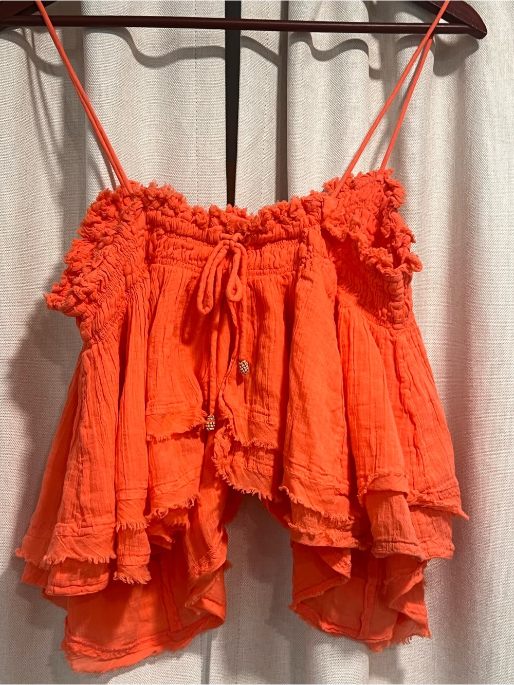 Free People Free-ish Salmon Layla Top 100% Cotton Small Crochet Babe - Picture 8 of 16